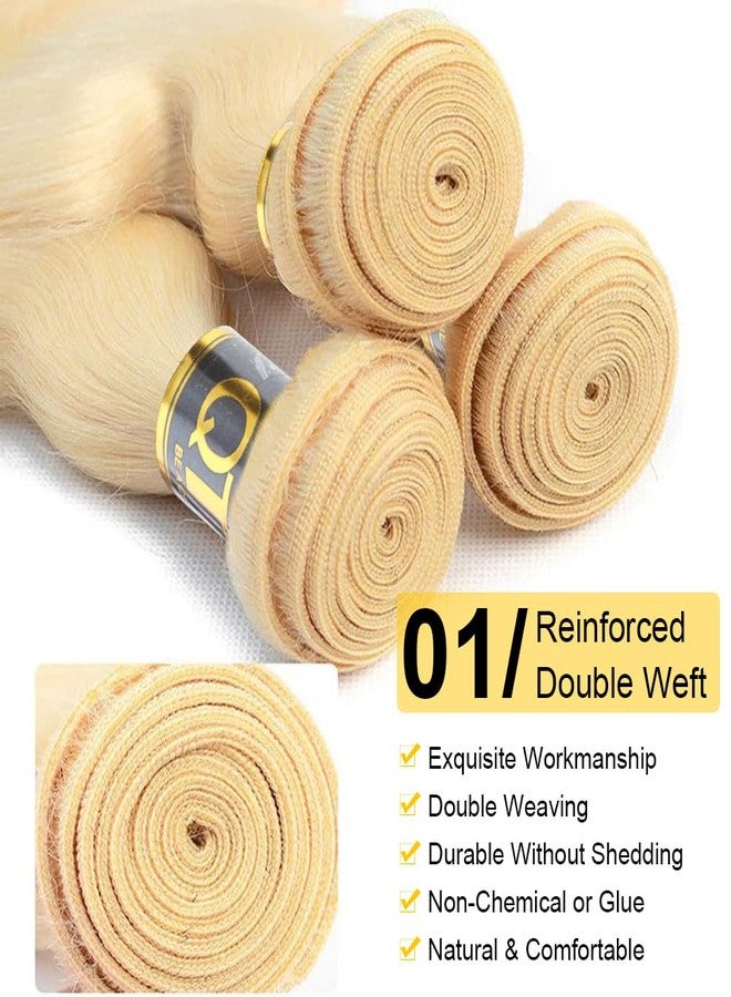 QTHAIR Beauty Human Hair Blonde Bundles 18A Grade 100% Brazilian Human Hair Color #613 Body Wave 22" Light Blonde Color Body Wave Bundles - Image 3